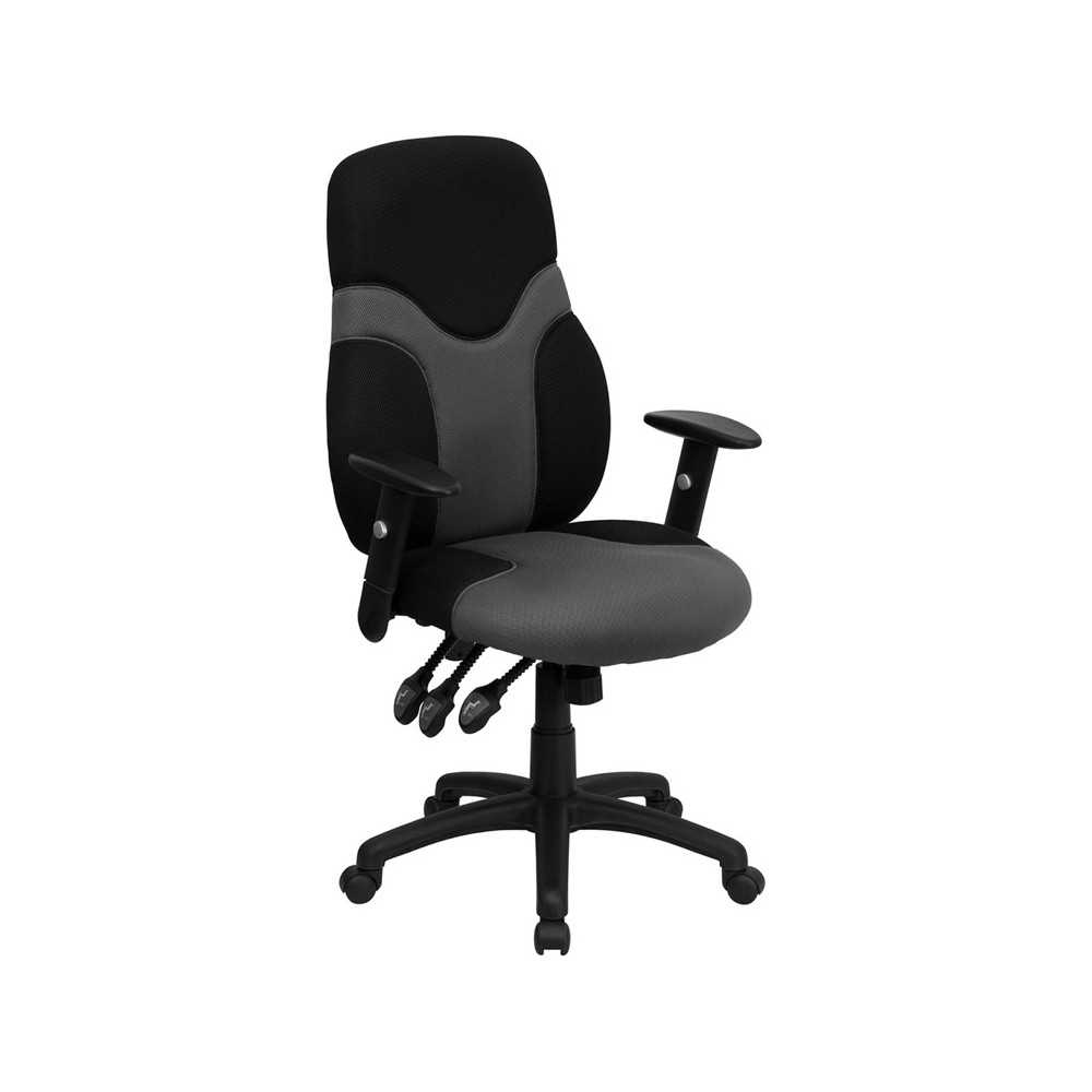 High Back Ergonomic Black and Gray Mesh Swivel Task Office Chair with Adjustable Arms