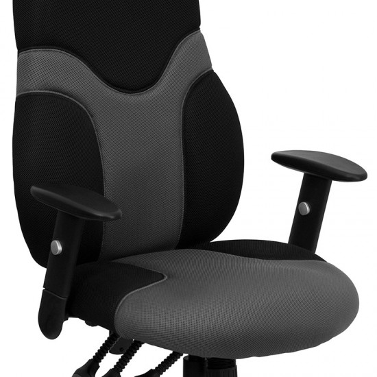 High Back Ergonomic Black and Gray Mesh Swivel Task Office Chair with Adjustable Arms