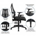 High Back Black Mesh Multifunction Swivel Ergonomic Task Office Chair with Adjustable Arms