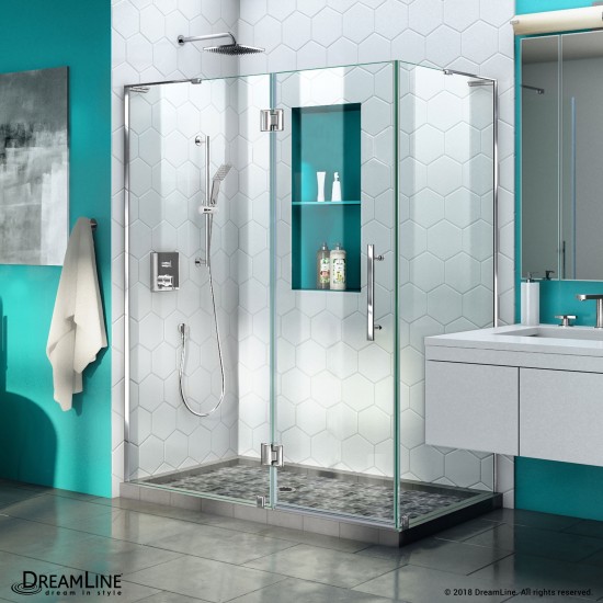 Quatra Plus 34 in. D x 46 in. W x 72 in. H Frameless Hinged Shower Enclosure in Chrome