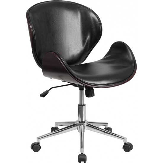 Mid-Back Mahogany Wood Conference Office Chair in Black LeatherSoft