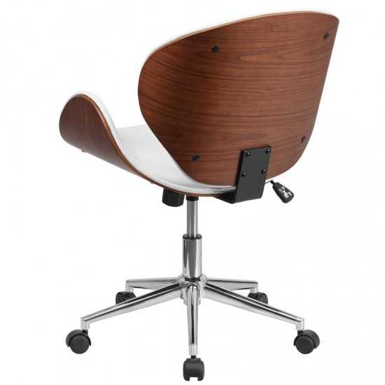 Mid-Back Walnut Wood Conference Office Chair in White LeatherSoft