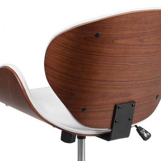 Mid-Back Walnut Wood Conference Office Chair in White LeatherSoft