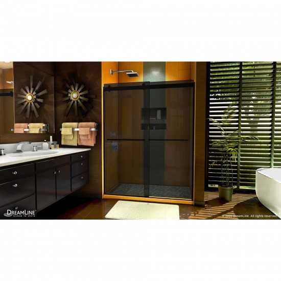 Sapphire 56-60 in. W x 76 in. H Semi-Frameless Bypass Shower Door in Satin Black and Gray Glass