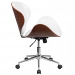 Mid-Back Walnut Wood Conference Office Chair in White LeatherSoft