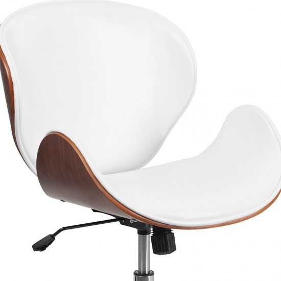 Mid-Back Walnut Wood Conference Office Chair in White LeatherSoft