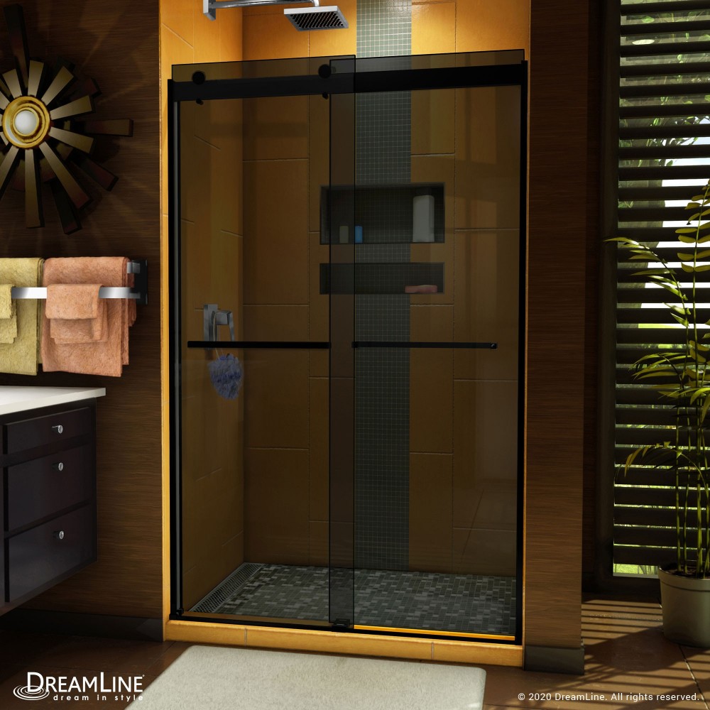 Sapphire 44-48 in. W x 76 in. H Semi-Frameless Bypass Shower Door in Satin Black and Gray Glass