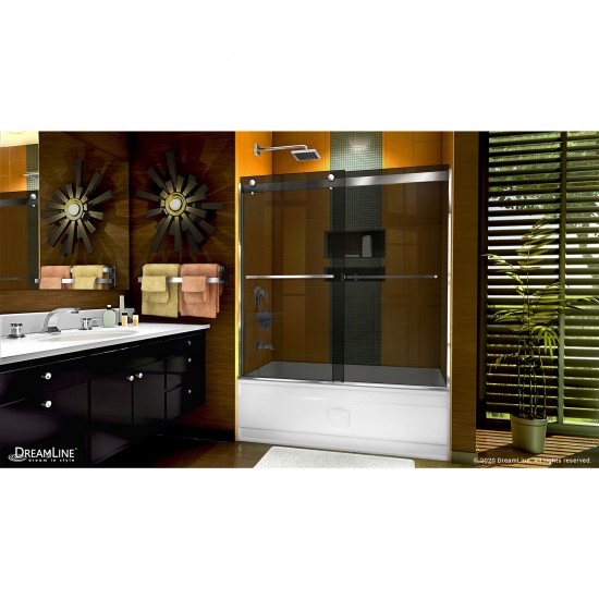 Sapphire 56-60 in. W x 60 in. H Semi-Frameless Bypass Tub Door in Chrome and Gray Glass