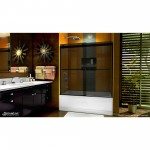 Sapphire 56-60 in. W x 60 in. H Semi-Frameless Bypass Tub Door in Satin Black and Gray Glass