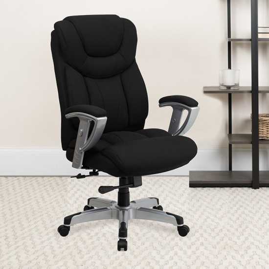 Big & Tall 400 lb. Rated Black Fabric Executive Ergonomic Office Chair with Silver Adjustable Arms