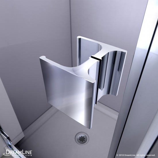 Lumen 32 in. D x 42 in. W by 74 3/4 in. H Hinged Shower Door in Chrome with White Acrylic Base Kit