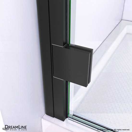 Lumen 32 in. D x 42 in. W by 74 3/4 in. H Hinged Shower Door in Satin Black with White Acrylic Base Kit