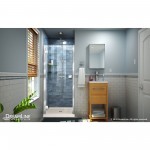 Lumen 32 in. D x 42 in. W by 74 3/4 in. H Hinged Shower Door in Chrome with Biscuit Acrylic Base Kit