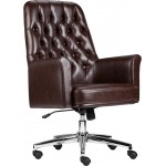 Mid-Back Traditional Tufted Brown LeatherSoft Executive Swivel Office Chair with Arms