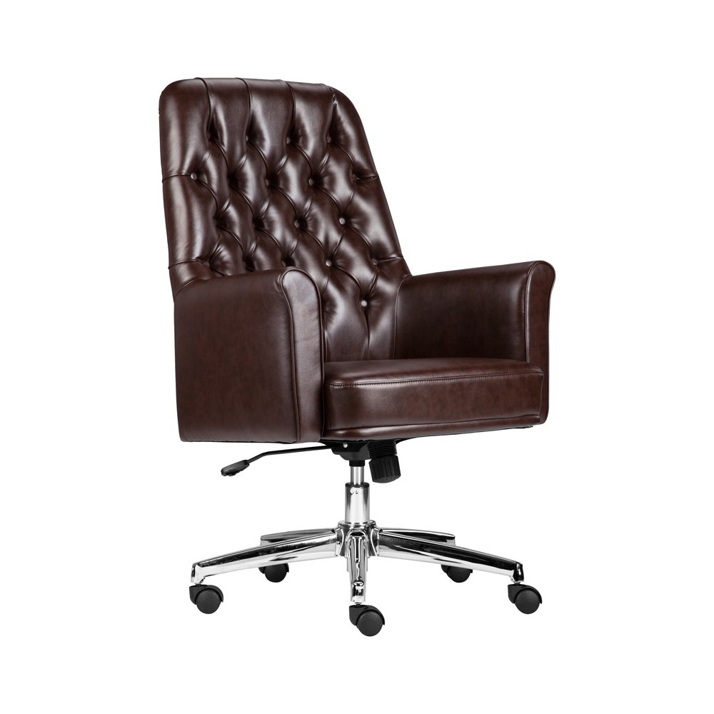 Mid-Back Traditional Tufted Brown LeatherSoft Executive Swivel Office Chair with Arms Mid-Back Traditional Tufted Brown LeatherSoft Executive Swivel Office Chair with Arms