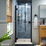 Lumen 32 in. D x 42 in. W by 74 3/4 in. H Hinged Shower Door in Satin Black with Biscuit Acrylic Base Kit