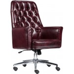 Mid-Back Traditional Tufted Burgundy LeatherSoft Executive Swivel Office Chair with Arms