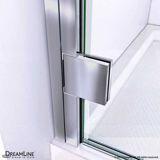 Lumen 32 in. D x 42 in. W by 74 3/4 in. H Hinged Shower Door in Chrome with Black Acrylic Base Kit