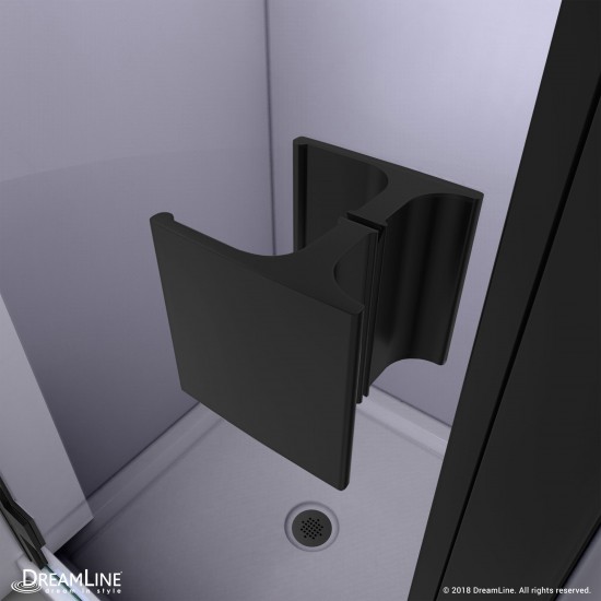 Lumen 34 in. D x 42 in. W by 74 3/4 in. H Hinged Shower Door in Satin Black with White Acrylic Base Kit