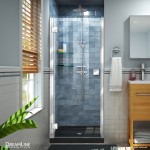 Lumen 34 in. D x 42 in. W by 74 3/4 in. H Hinged Shower Door in Chrome with Black Acrylic Base Kit