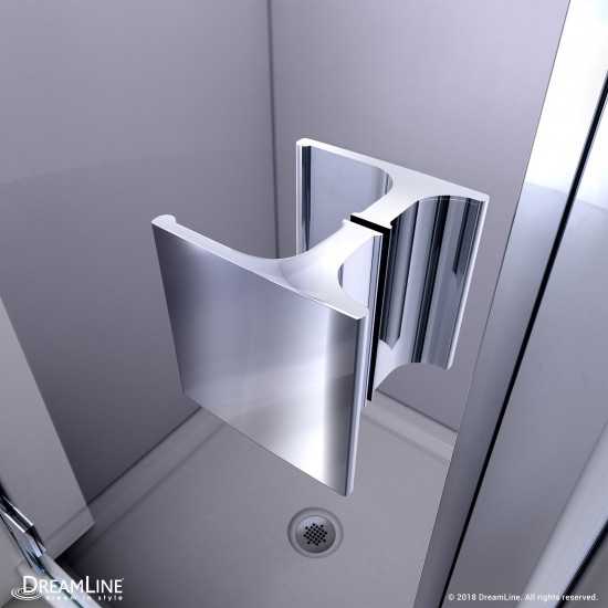 Lumen 34 in. D x 42 in. W by 74 3/4 in. H Hinged Shower Door in Chrome with Black Acrylic Base Kit