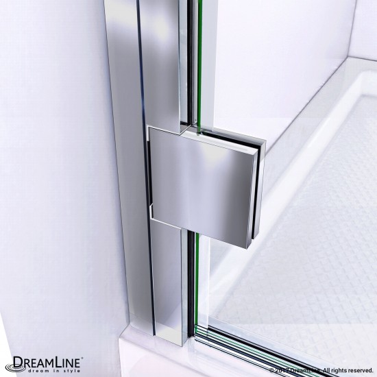 Lumen 34 in. D x 42 in. W by 74 3/4 in. H Hinged Shower Door in Chrome with Black Acrylic Base Kit