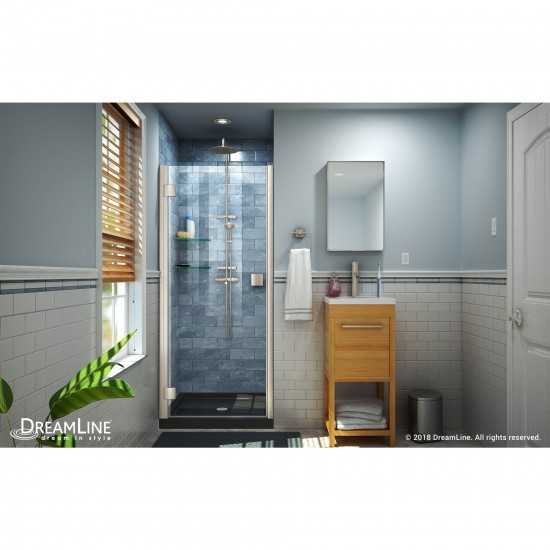 Lumen 34 in. D x 42 in. W by 74 3/4 in. H Hinged Shower Door in Brushed Nickel with Black Acrylic Base Kit