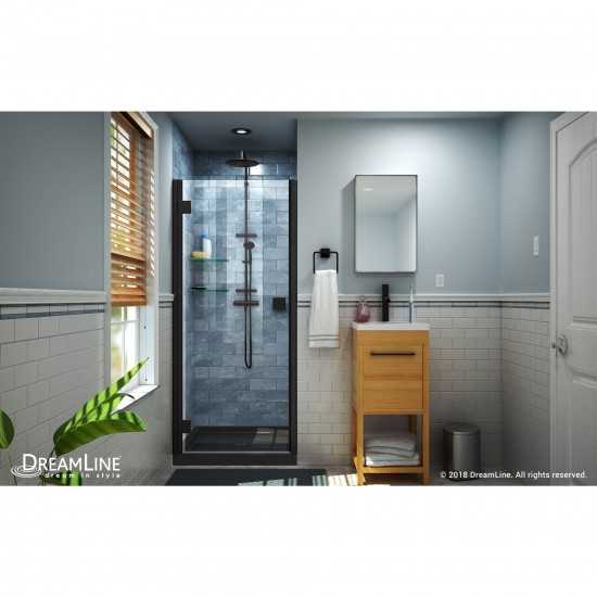 Lumen 34 in. D x 42 in. W by 74 3/4 in. H Hinged Shower Door in Satin Black with Black Acrylic Base Kit