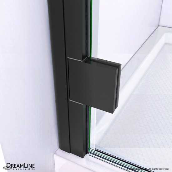 Lumen 34 in. D x 42 in. W by 74 3/4 in. H Hinged Shower Door in Satin Black with Black Acrylic Base Kit