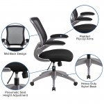 Mid-Back Black Mesh Swivel Ergonomic Task Office Chair with Gray Frame and Flip-Up Arms