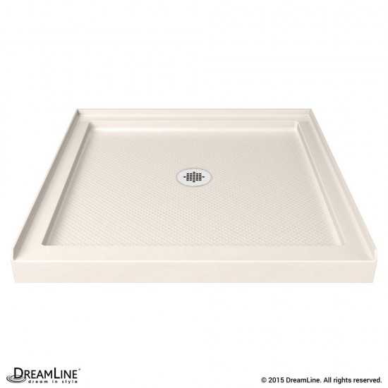Lumen 36 in. D x 36 in. W by 74 3/4 in. H Hinged Shower Door in Brushed Nickel with Biscuit Acrylic Base Kit