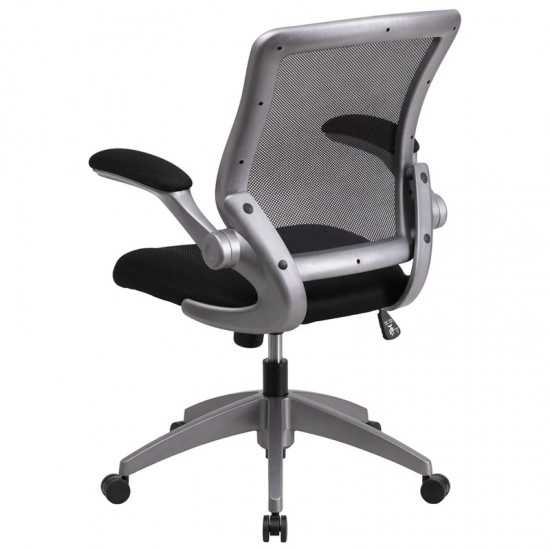 Mid-Back Black Mesh Swivel Ergonomic Task Office Chair with Gray Frame and Flip-Up Arms