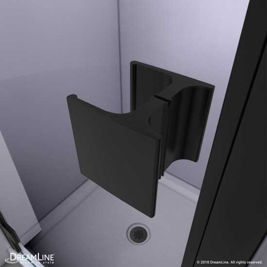 Lumen 36 in. D x 36 in. W by 74 3/4 in. H Hinged Shower Door in Satin Black with Biscuit Acrylic Base Kit