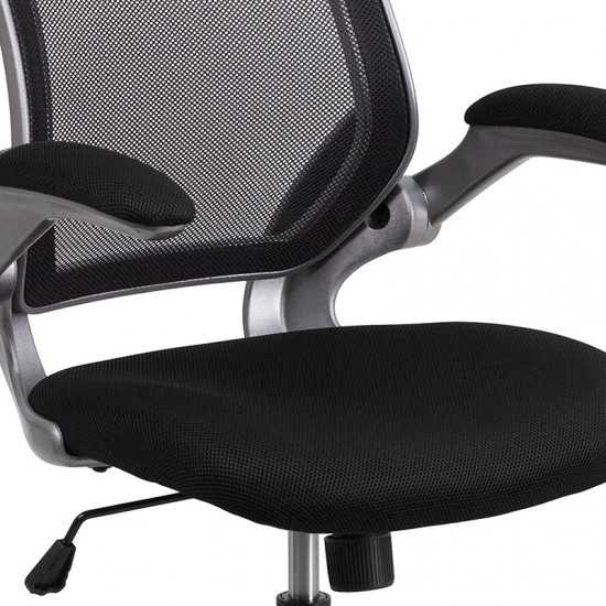 Mid-Back Black Mesh Swivel Ergonomic Task Office Chair with Gray Frame and Flip-Up Arms