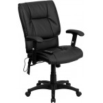 Mid-Back Ergonomic Massaging Black LeatherSoft Executive Swivel Office Chair with Adjustable Arms