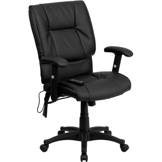 Mid-Back Ergonomic Massaging Black LeatherSoft Executive Swivel Office Chair with Adjustable Arms