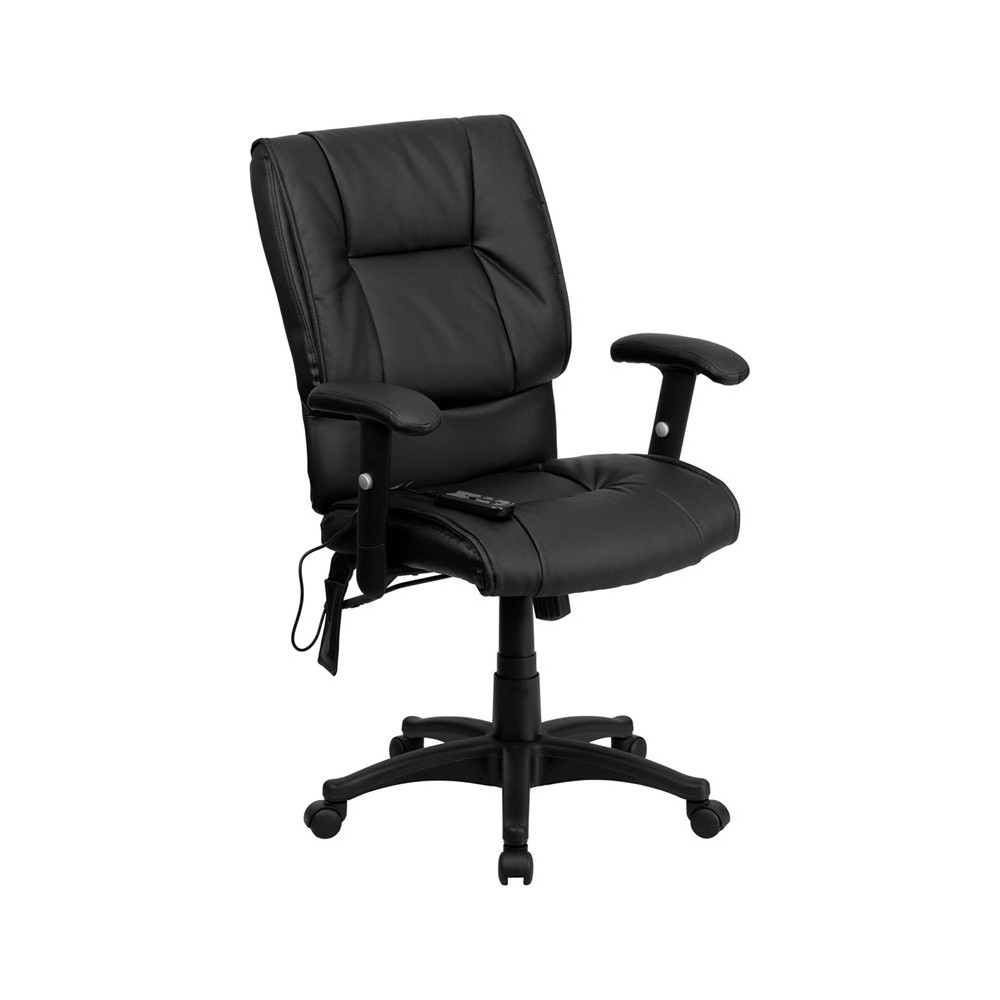 Mid-Back Ergonomic Massaging Black LeatherSoft Executive Swivel Office Chair with Adjustable Arms