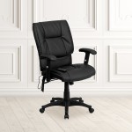 Mid-Back Ergonomic Massaging Black LeatherSoft Executive Swivel Office Chair with Adjustable Arms