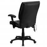 Mid-Back Ergonomic Massaging Black LeatherSoft Executive Swivel Office Chair with Adjustable Arms