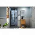 Lumen 36 in. D x 42 in. W by 74 3/4 in. H Hinged Shower Door in Satin Black with Black Acrylic Base Kit