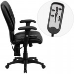 Mid-Back Ergonomic Massaging Black LeatherSoft Executive Swivel Office Chair with Adjustable Arms