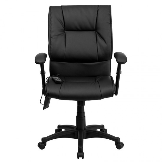 Mid-Back Ergonomic Massaging Black LeatherSoft Executive Swivel Office Chair with Adjustable Arms