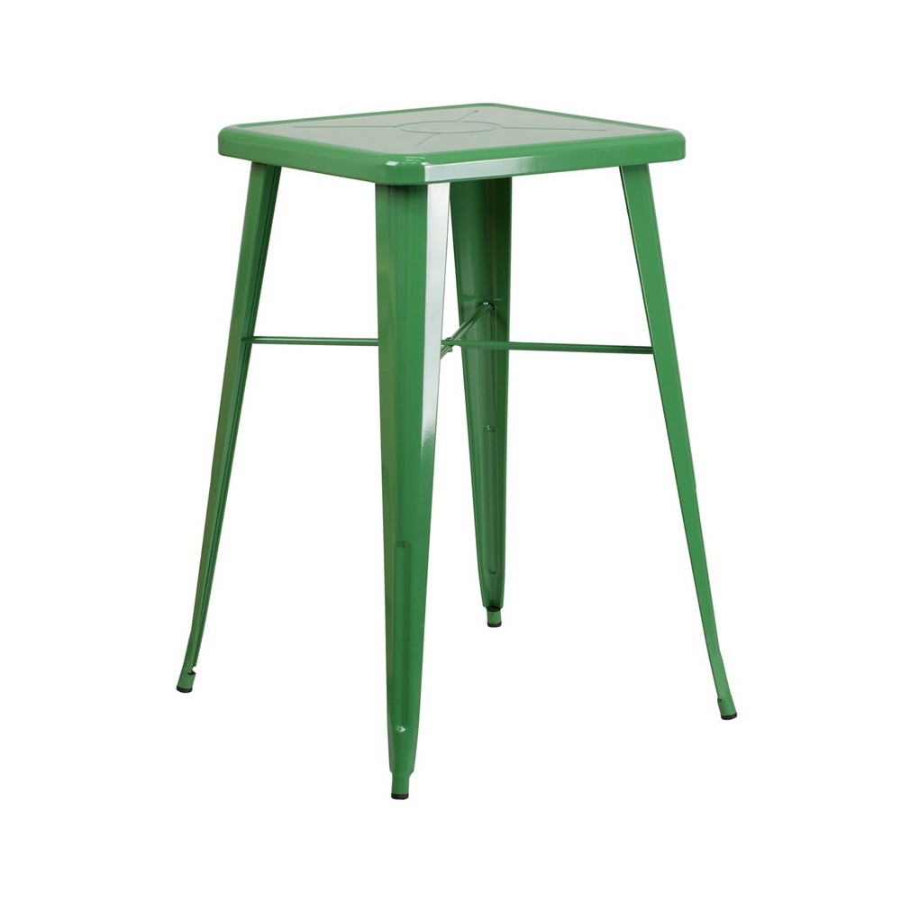 Commercial Grade 23.75" Square Green Metal Indoor-Outdoor Bar Height Table