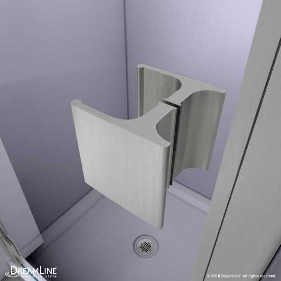 Lumen 42 in. D x 42 in. W by 74 3/4 in. H Hinged Shower Door in Brushed Nickel with Biscuit Acrylic Base Kit