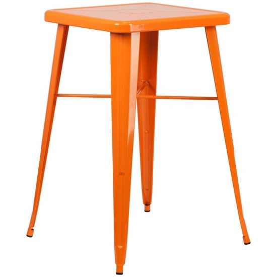 Commercial Grade 23.75" Square Orange Metal Indoor-Outdoor Bar Height Table