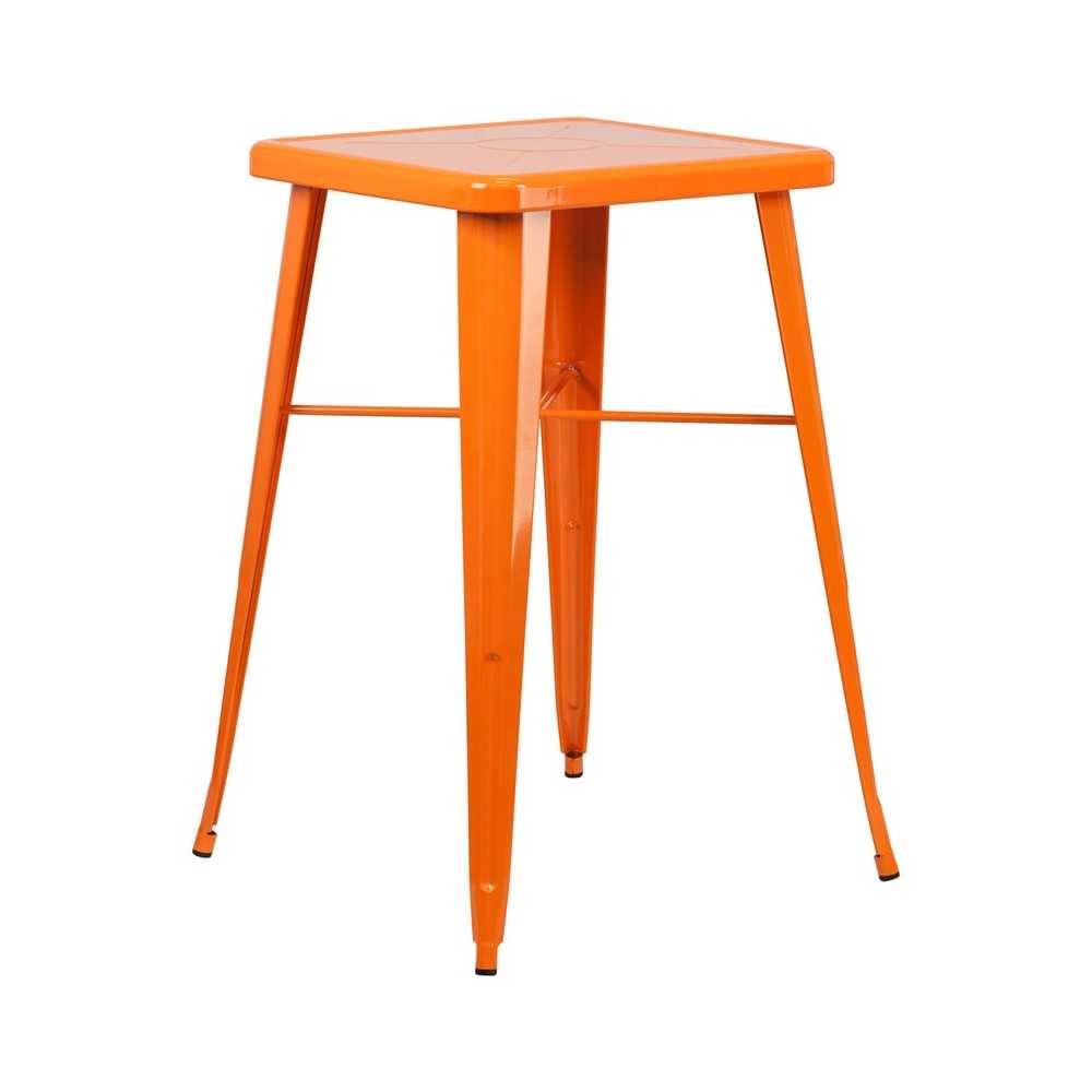 Commercial Grade 23.75" Square Orange Metal Indoor-Outdoor Bar Height Table