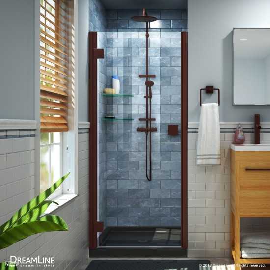 Lumen 42 in. D x 42 in. W by 74 3/4 in. H Hinged Shower Door in Oil Rubbed Bronze with Black Acrylic Base Kit