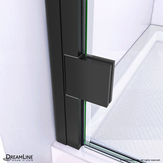Lumen 42 in. D x 42 in. W by 74 3/4 in. H Hinged Shower Door in Satin Black with Black Acrylic Base Kit