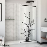 Linea Blossom 34 in. W x 72 in. H Single Panel Frameless Shower Door, Open Entry Design in Satin Black