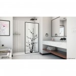 Linea Blossom 34 in. W x 72 in. H Single Panel Frameless Shower Door, Open Entry Design in Satin Black